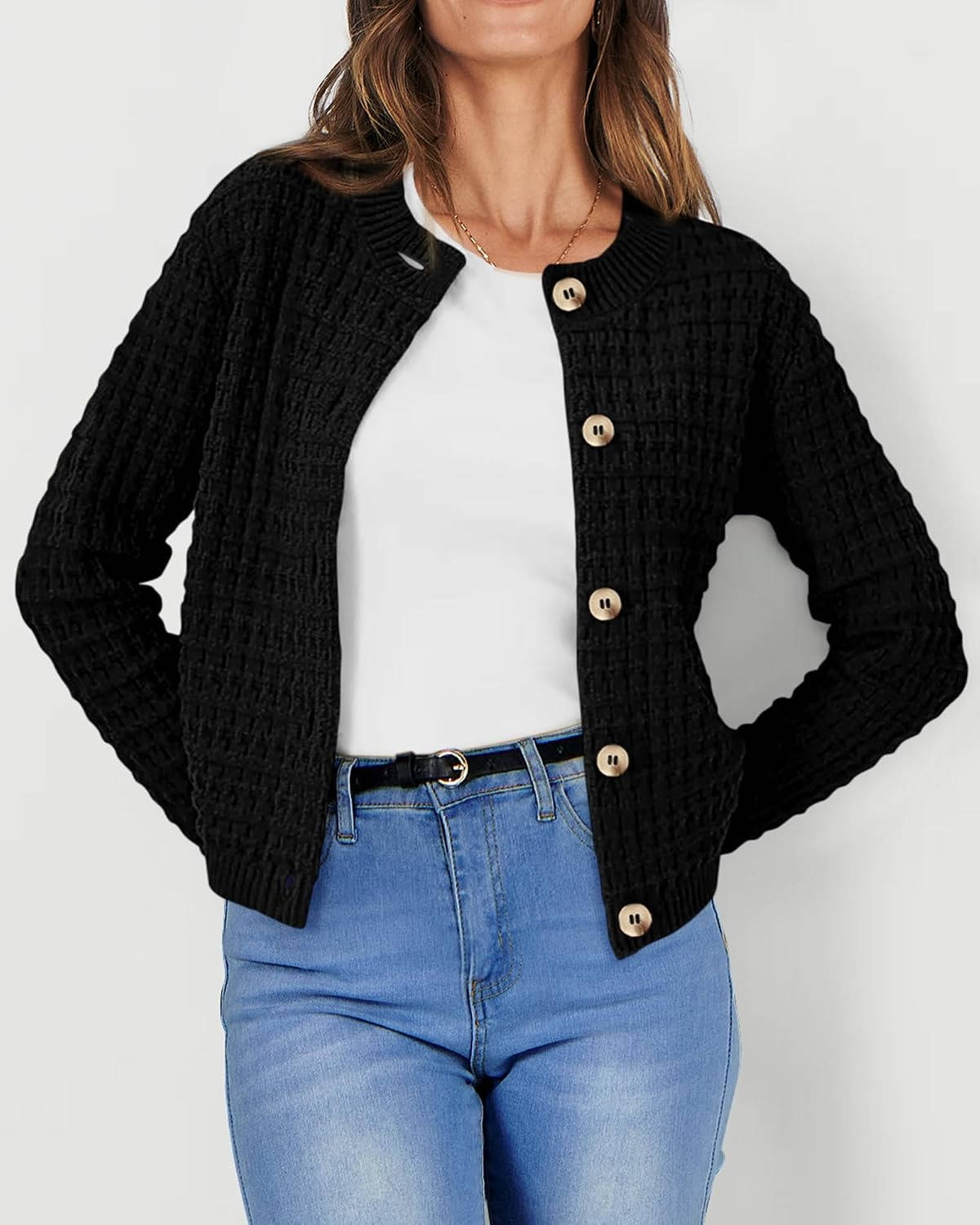 Womens Fall Lightweight Cardigan Sweater, Cozy Knit Cotton Long Sleeve Button Up Open Front