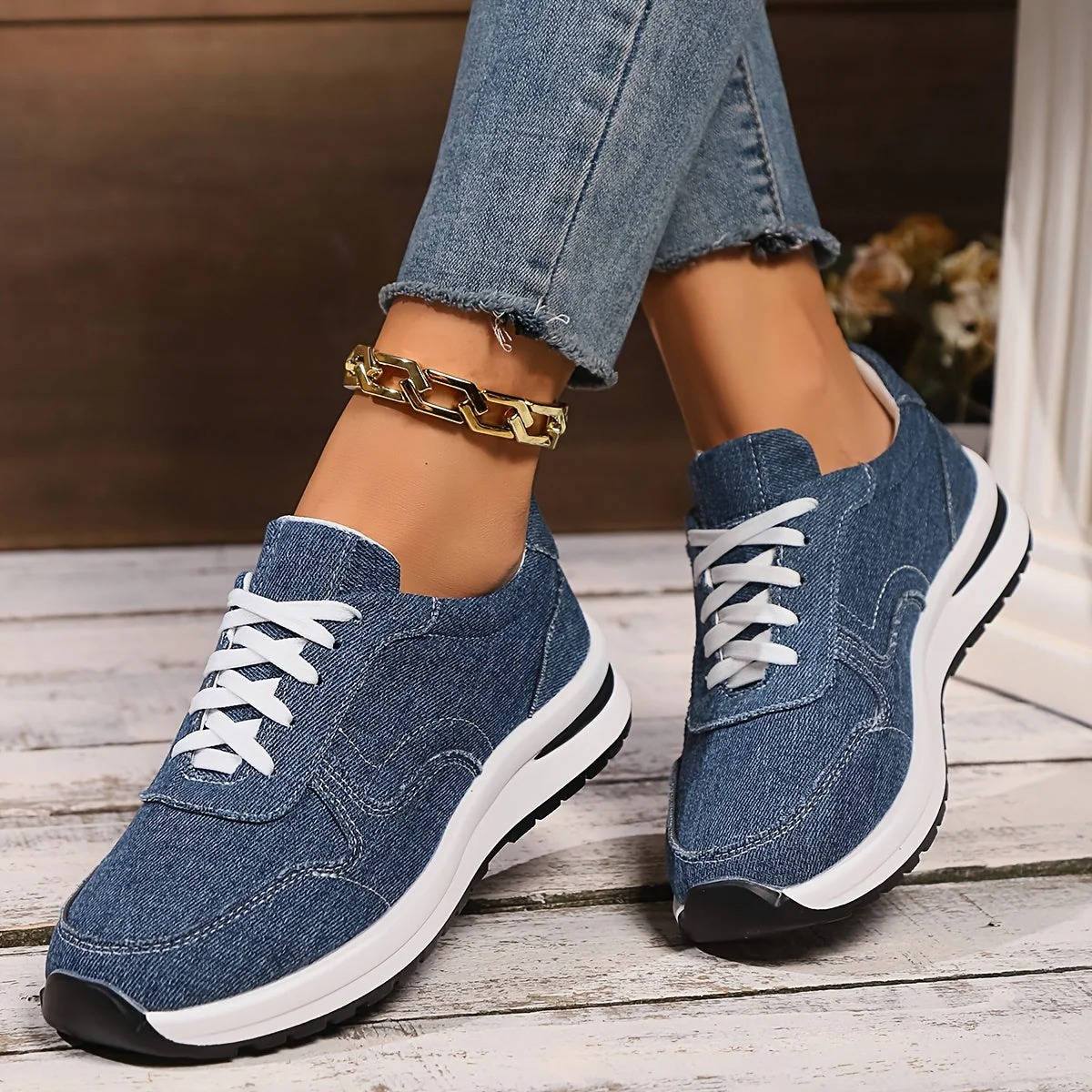 Orthopedic Denim Sneakers, Arch Support Comfort Shoes for Walking and Daily Use