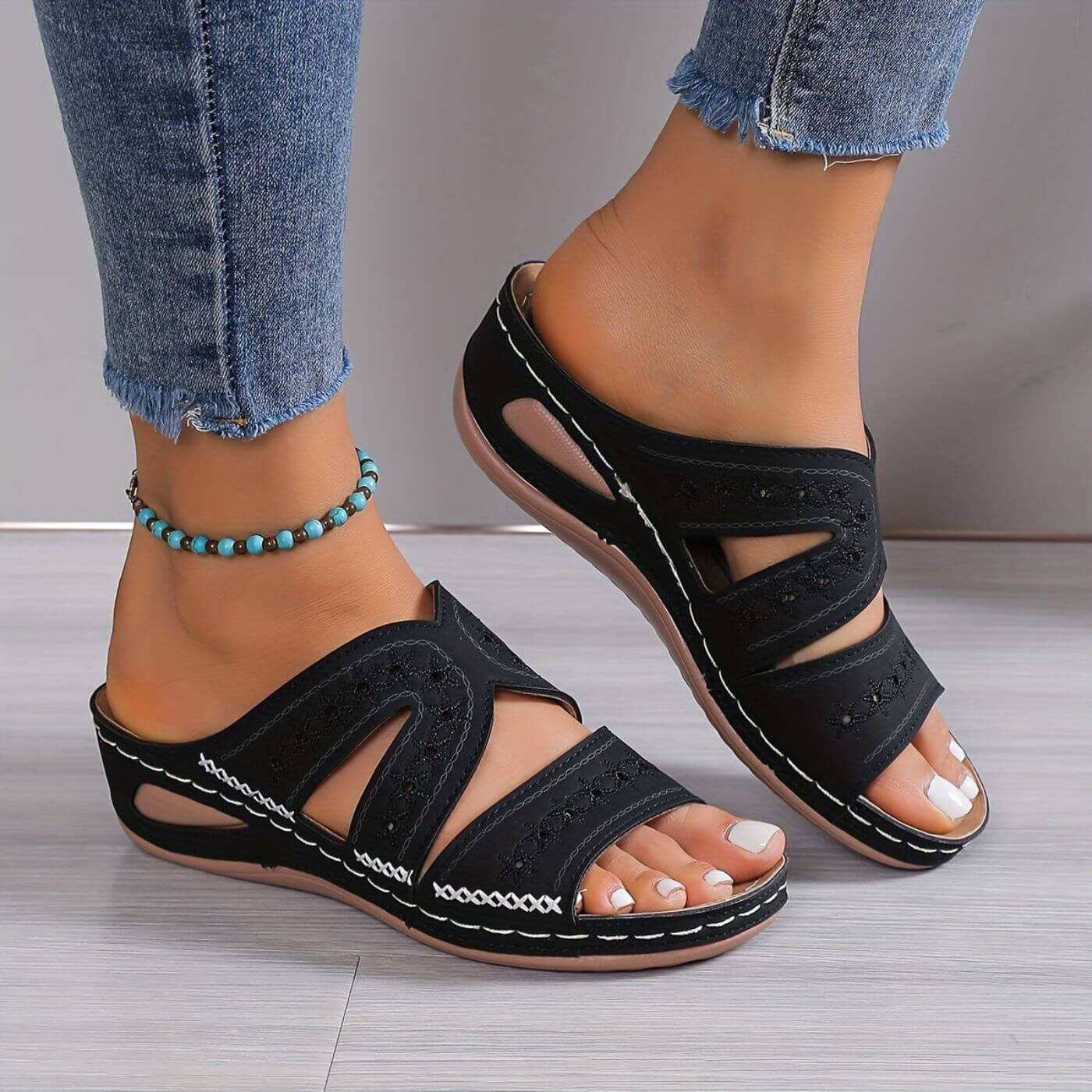 Wedge Slide Sandals with Memory Foam Footbed for Daily Walking
