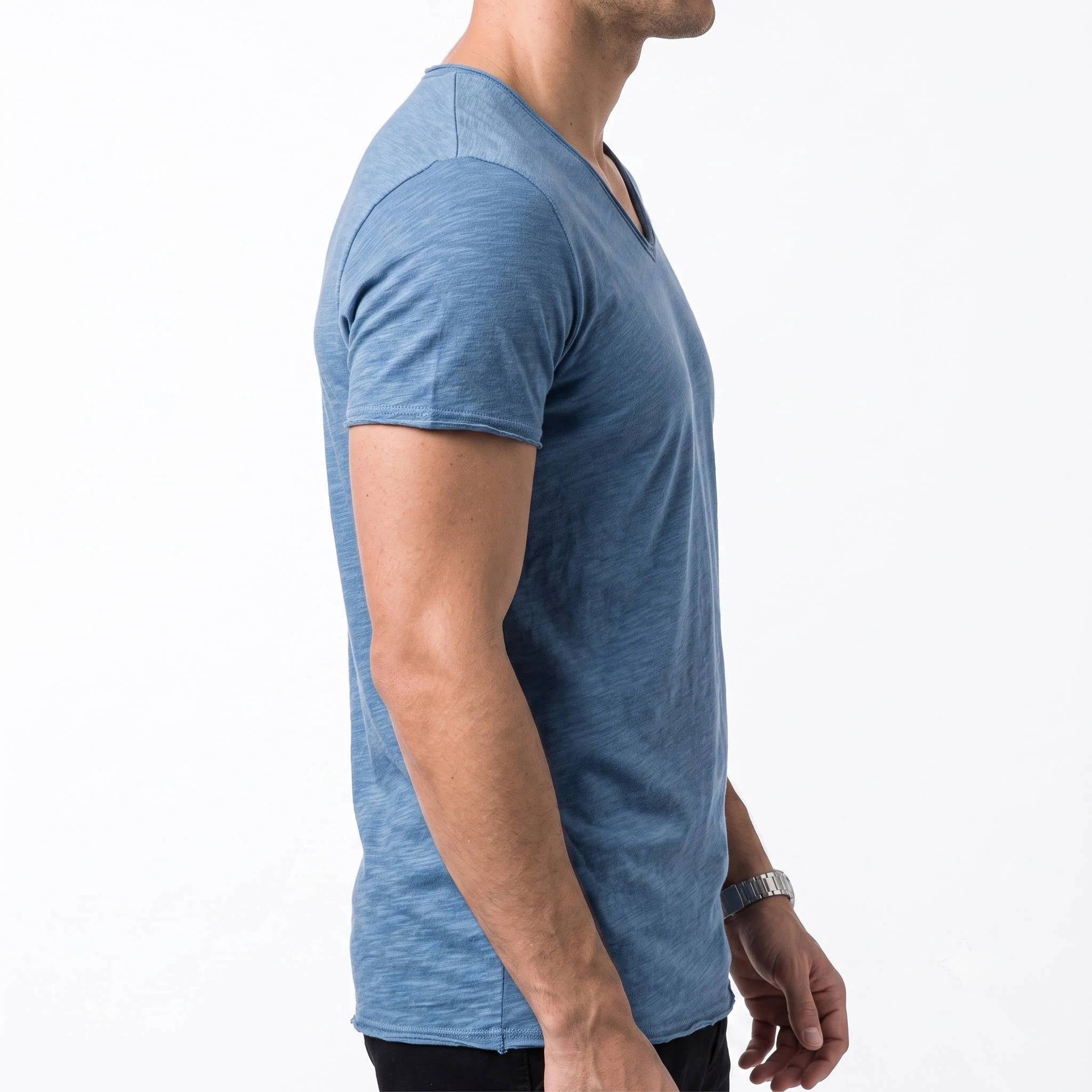 Men's Casual V Neck T Shirt, Breathable Slim Fit Short Sleeve Tee, Lightweight Cotton Slub Basic Top