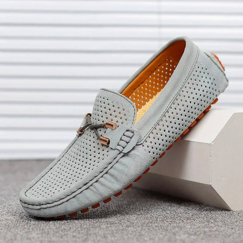 Men's Perforated Slip on Loafers, Breathable Driving Shoes, Casual Hollow Out Summer Moccasins