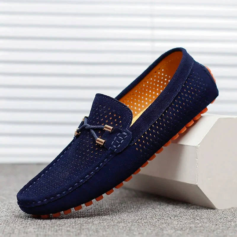 Men's Perforated Slip on Loafers, Breathable Driving Shoes, Casual Hollow Out Summer Moccasins