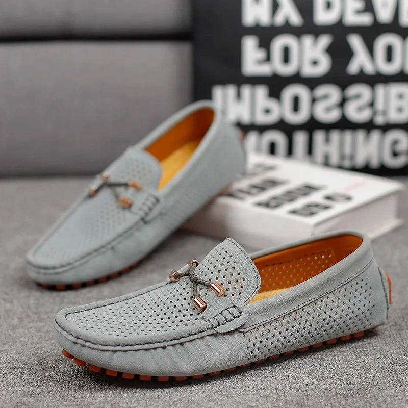 Men's Perforated Slip on Loafers, Breathable Driving Shoes, Casual Hollow Out Summer Moccasins