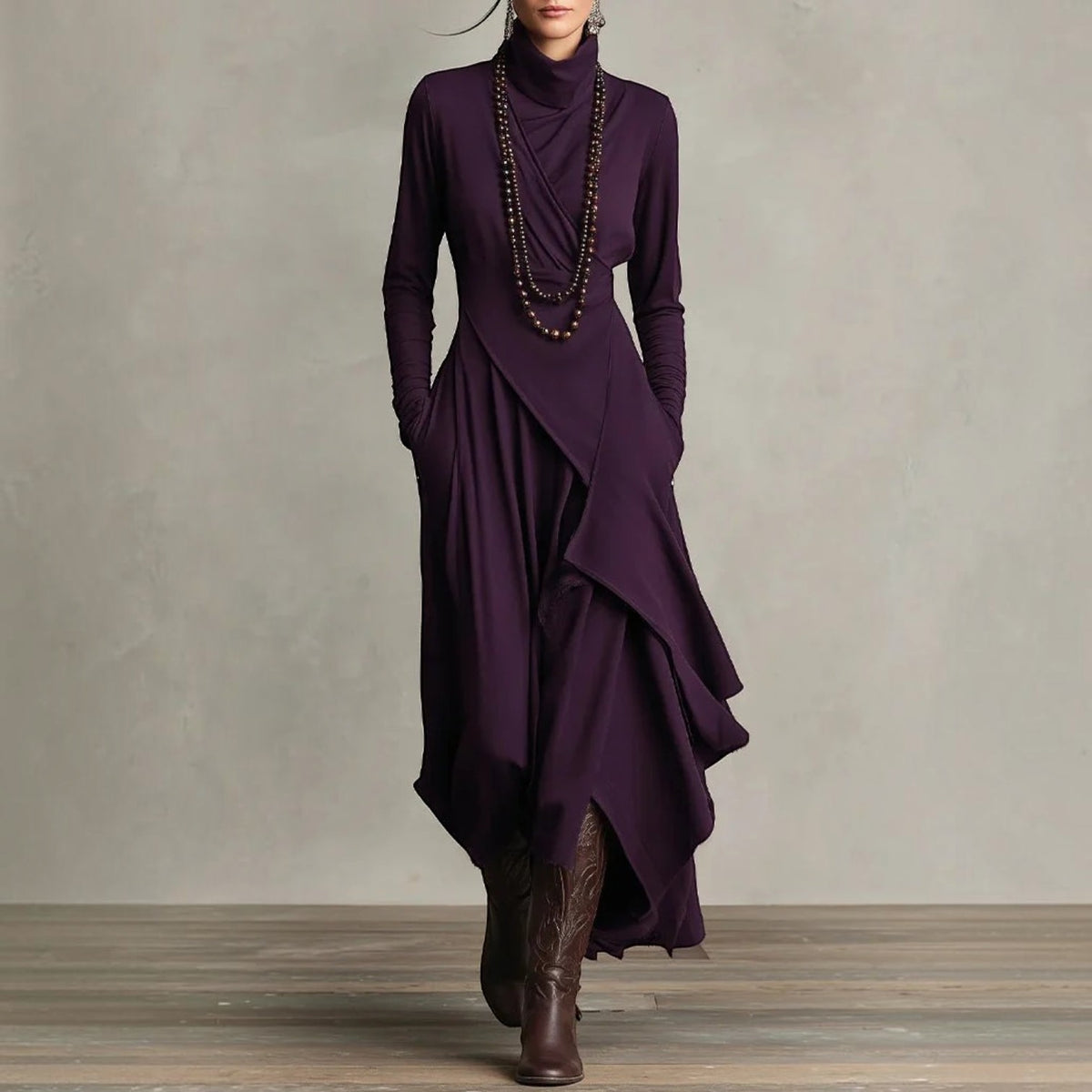 Womens High Neck Maxi Dress, Elegant Long Dress, Sophisticated Formal Occasion Wear