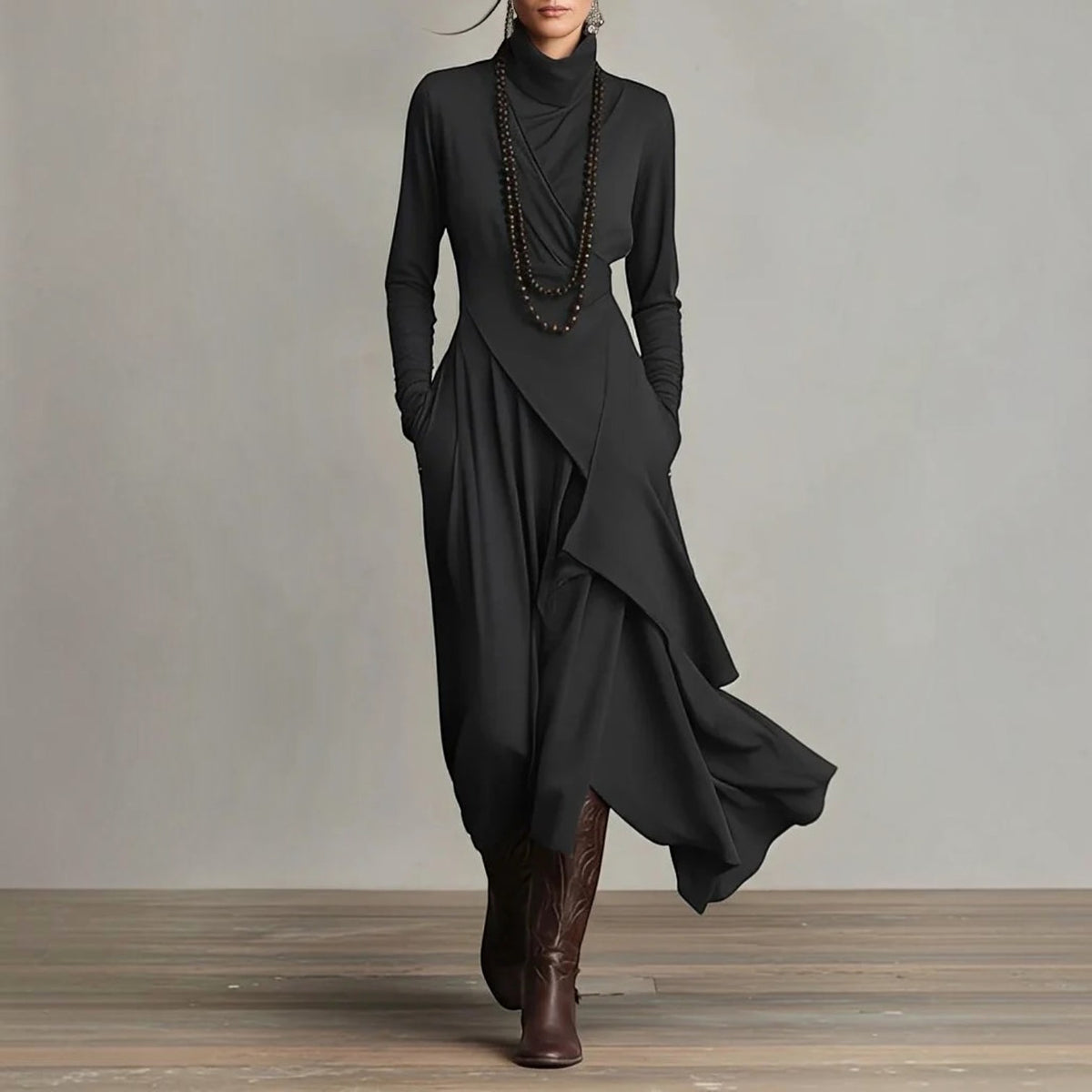 Womens High Neck Maxi Dress, Elegant Long Dress, Sophisticated Formal Occasion Wear