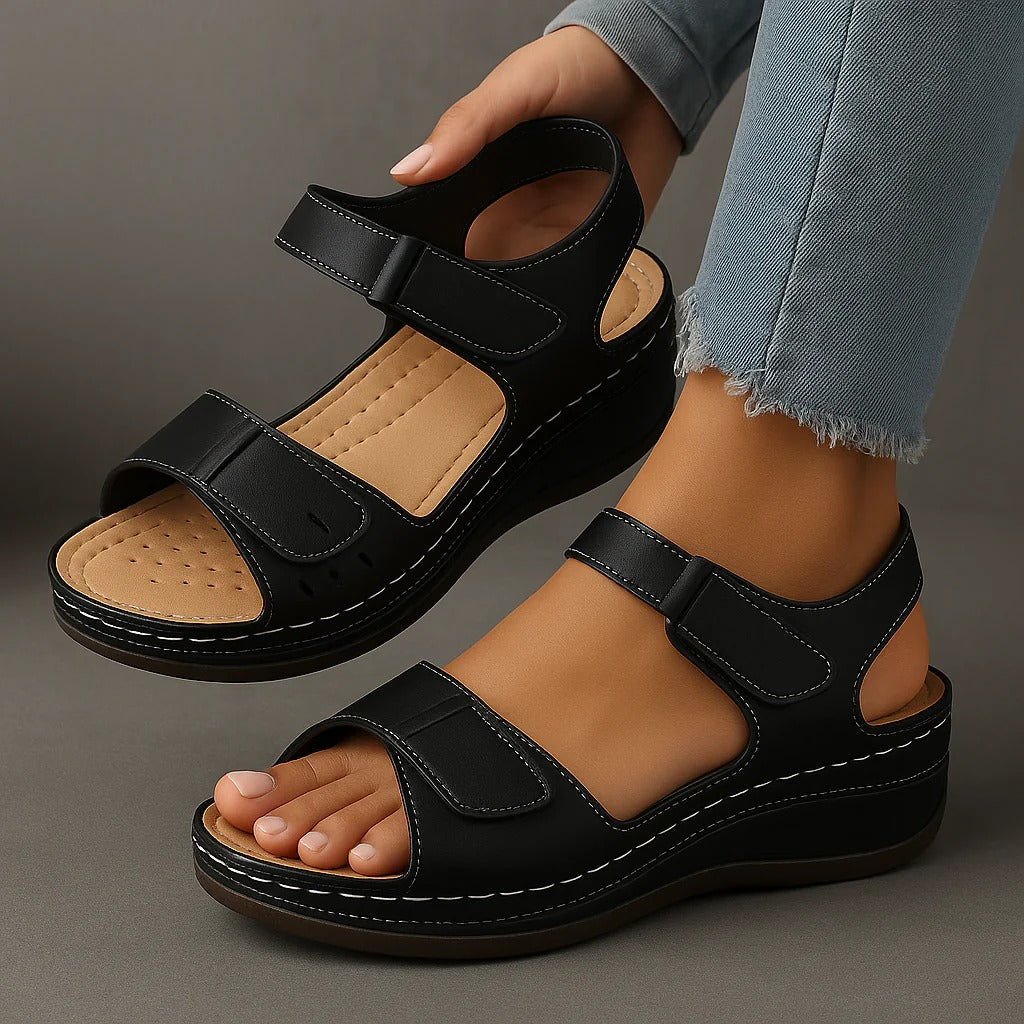 Women's Orthopedic Sandals with Wedge Heel, Comfortable Open Toe Summer Walking Sandals with Arch Support, Ergonomic Cushioning Dress Wedges for Plantar Fasciitis