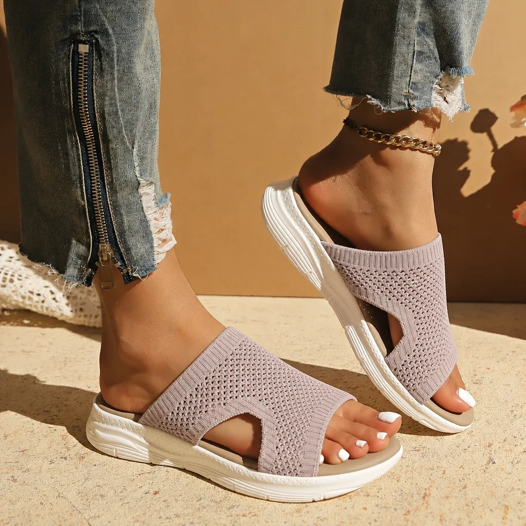 Women's Orthopedic Sandals, Open Toe Knit Comfort Sandals, Stretch Strappy Arch Support Shoes