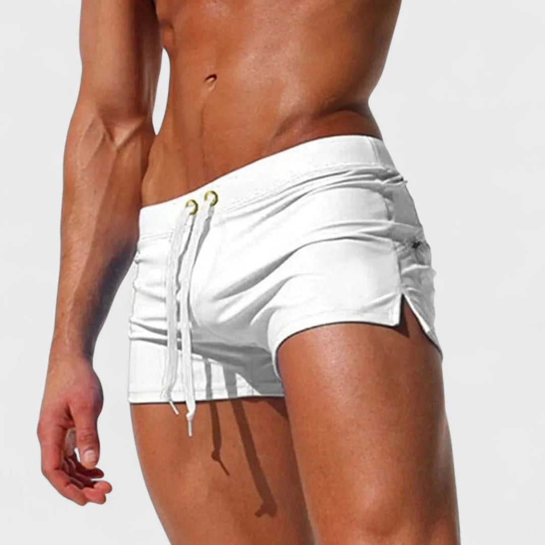 Men's Swim Trunks, Quick Dry Slim Fit Swim Shorts, Drawstring Beach Swimwear with Zipper Pocket