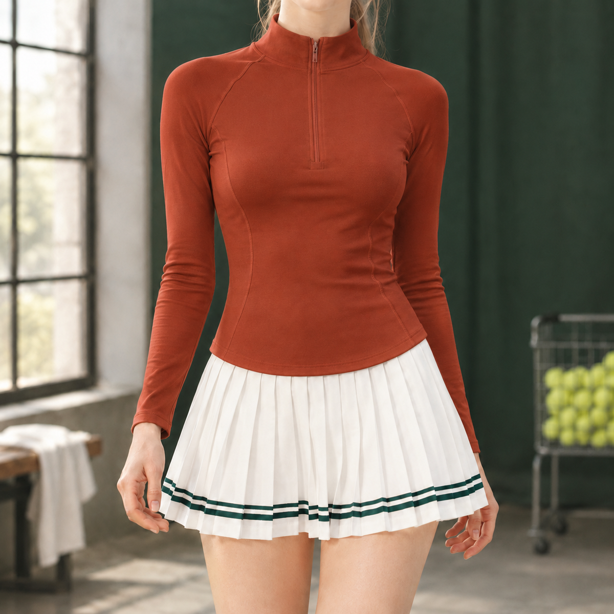 Quarter Zip Top - Rust Red Top