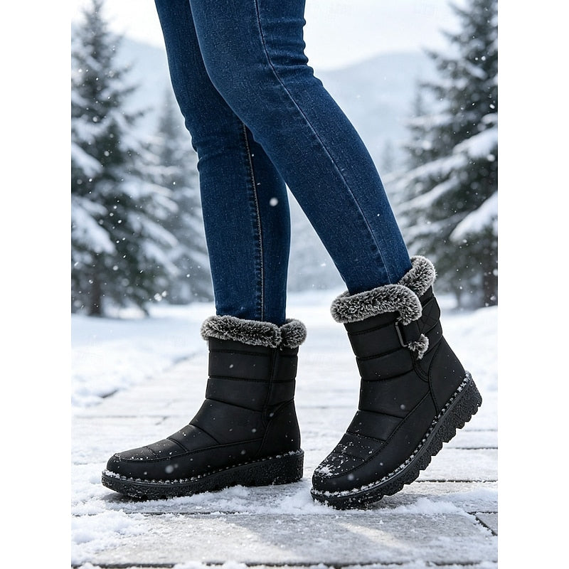 Winter Snow Boots with Plush Lining and Deep Tread Sole, Side Fastening