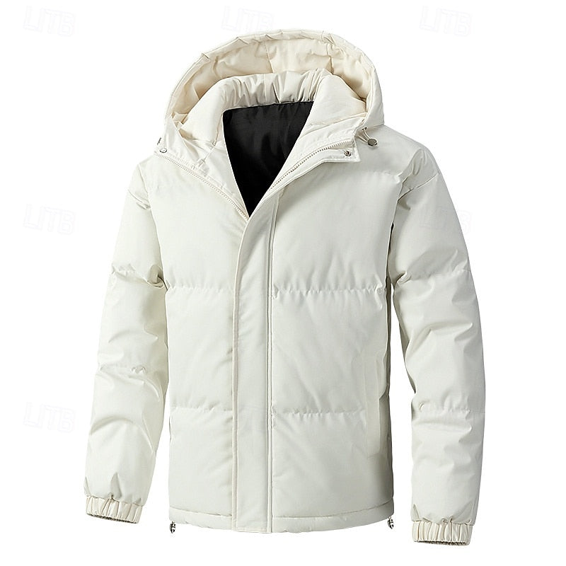 Hooded Puffer Jacket with Thick Padded Insulation and Adjustable Hood, Elastic Cuffs