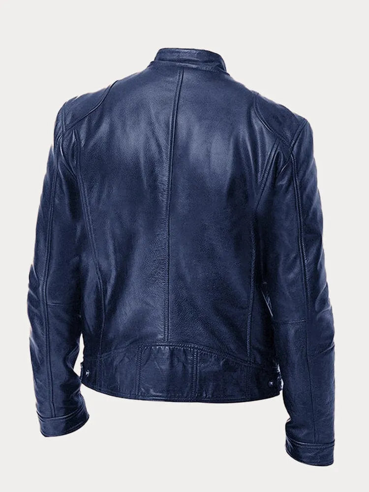 Structured Jacket with Metal Zip Closure and Snap Tab Stand Collar