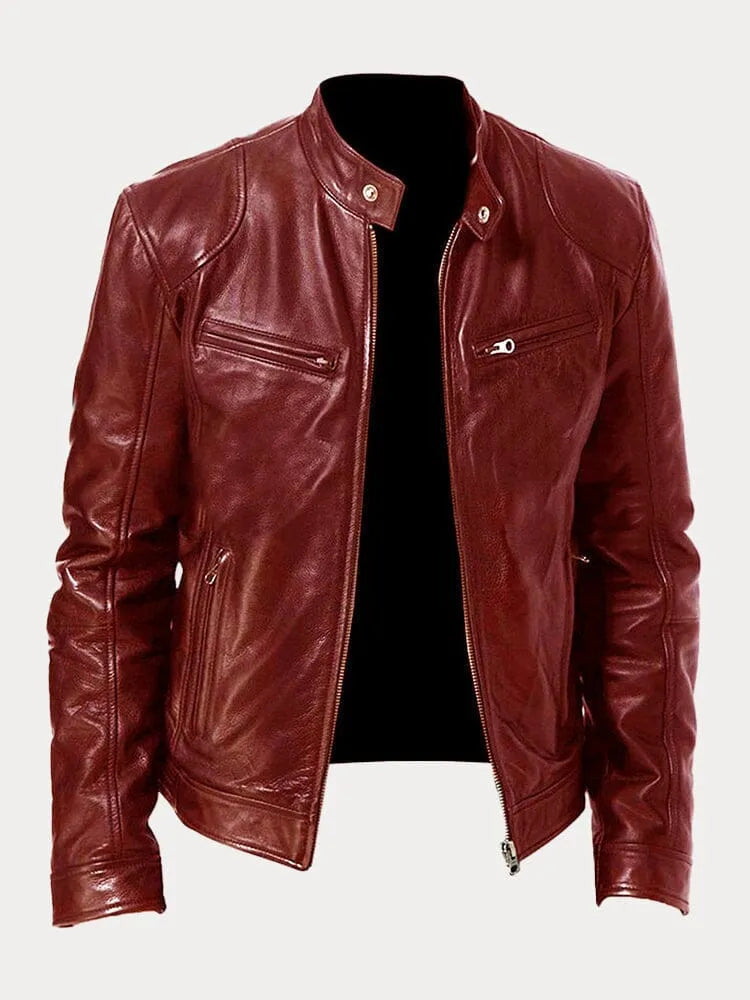 Structured Jacket with Metal Zip Closure and Snap Tab Stand Collar