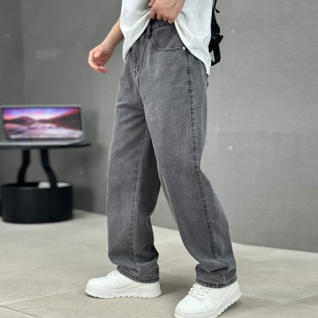 Mens Straight Leg Jeans with Natural Waistband and Full Range Motion