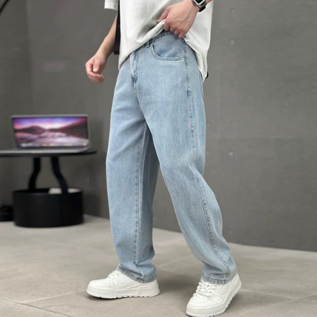 Mens Straight Leg Jeans with Natural Waistband and Full Range Motion