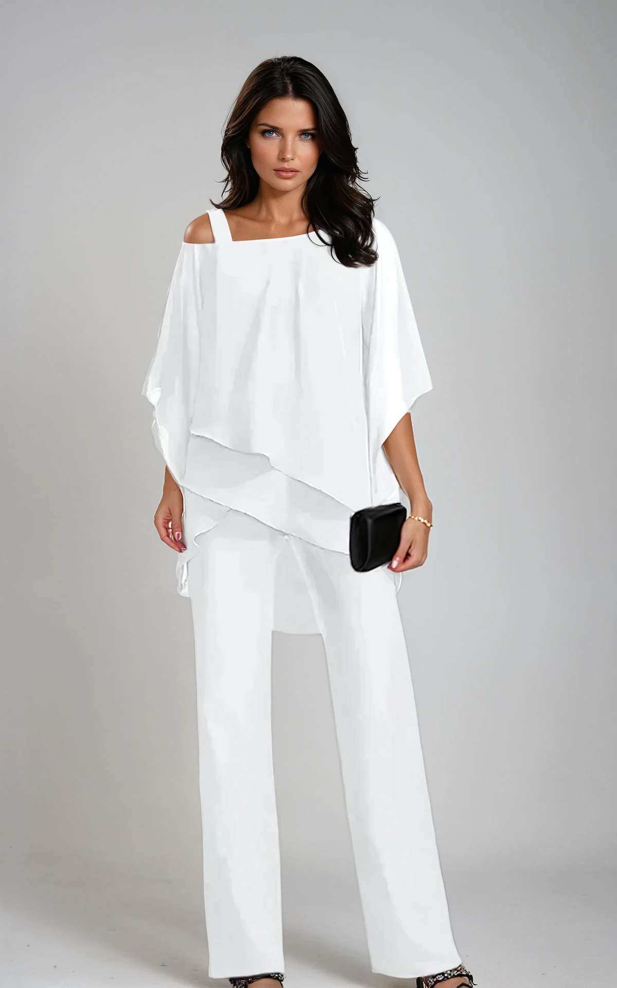 Tiered Layered Top with Wide Leg Pants and Fluid Drape Two Piece Set