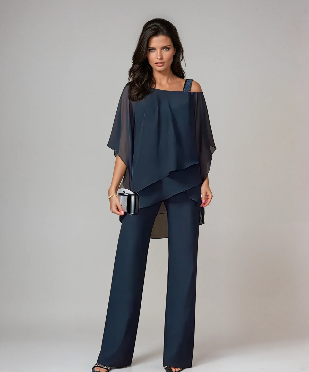Tiered Layered Top with Wide Leg Pants and Fluid Drape Two Piece Set