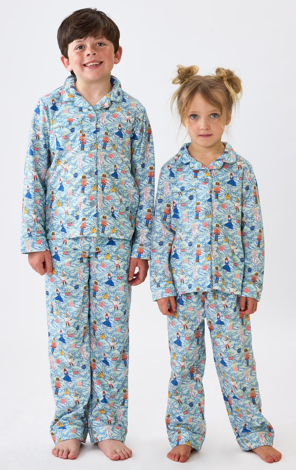 Childrens Nutcracker Pajama Set with Button Front and Elastic Waist