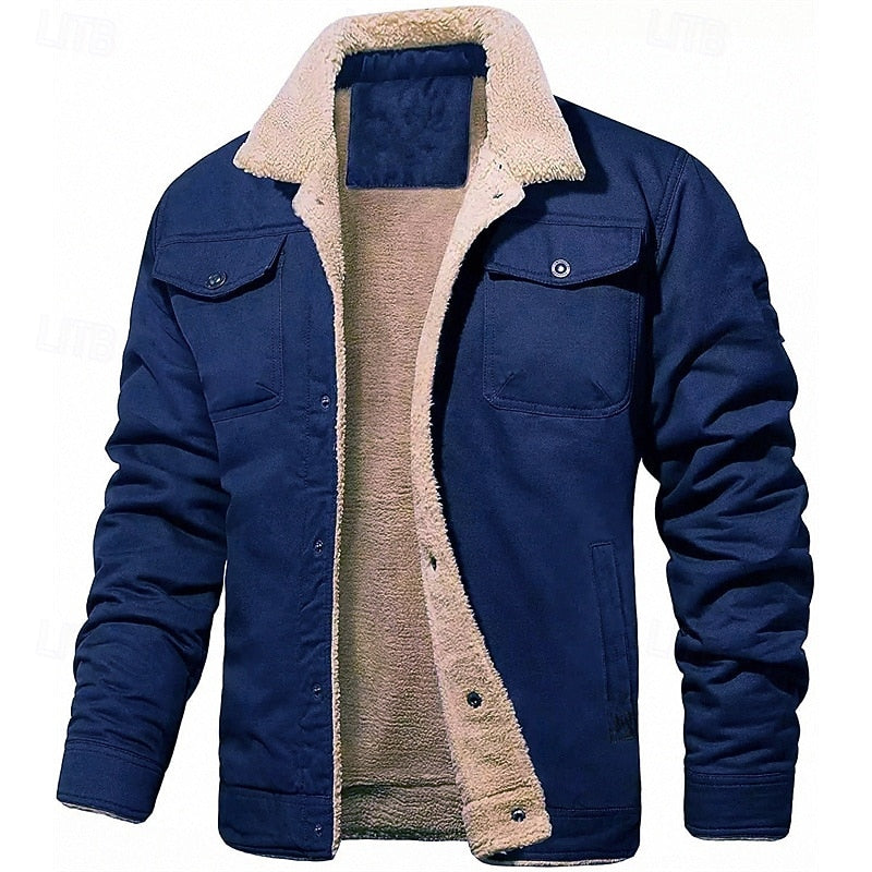 Trucker Jacket with Plush Lining and Button Front, Hip Length Pockets