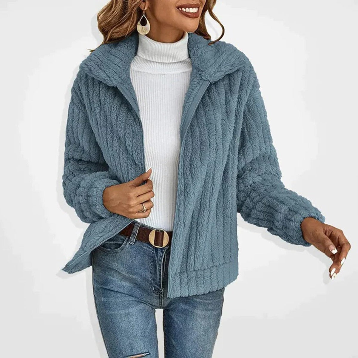 Plush Hooded Longline Fleece Cardigan with Pockets and Button Detail