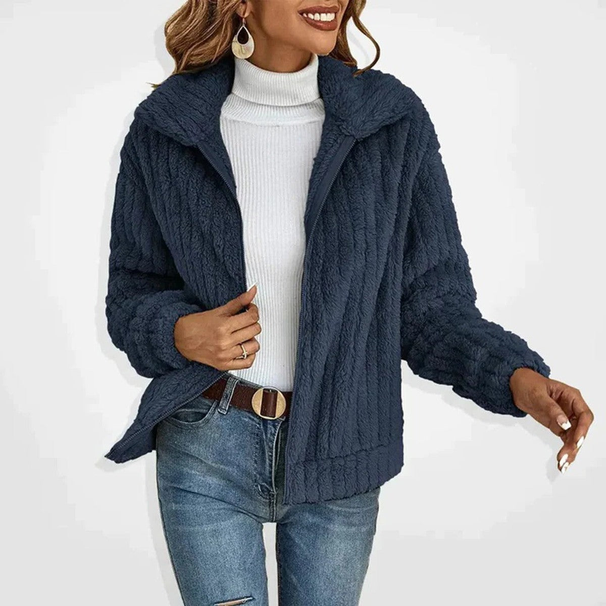 Plush Hooded Longline Fleece Cardigan with Pockets and Button Detail
