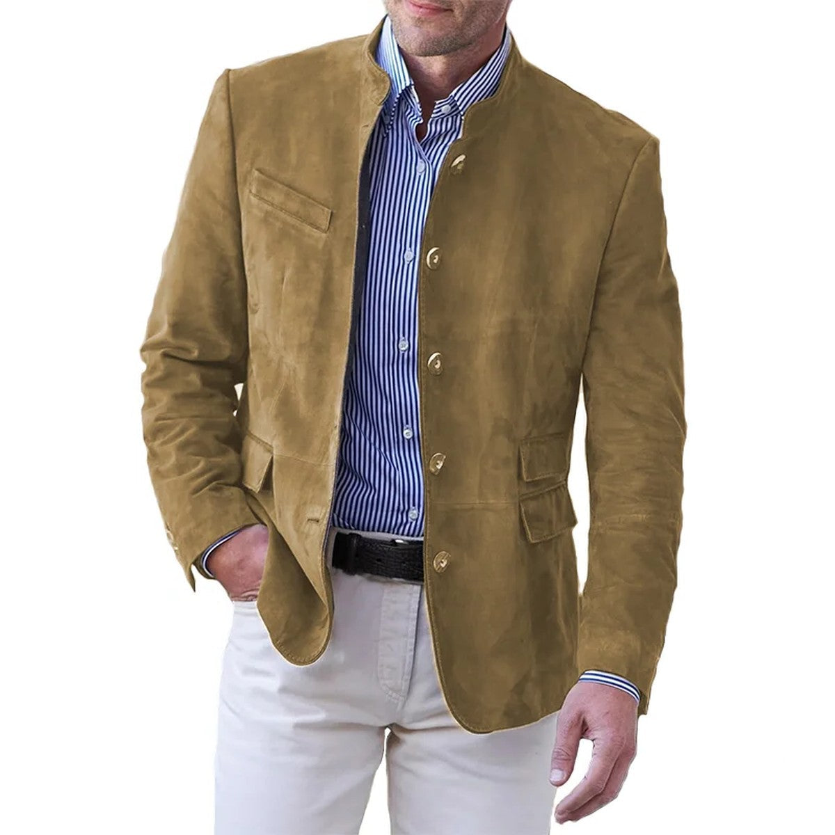 Casual Mens Cotton Twill Trucker Jacket with Button Front and Pockets