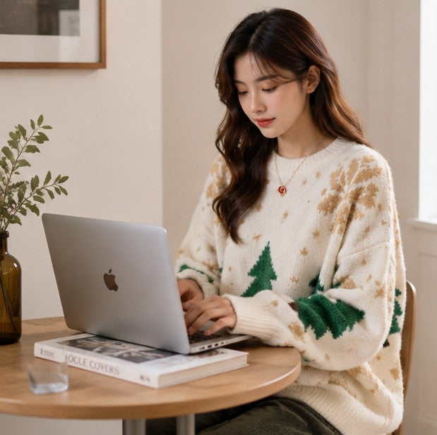 Color Block Winter Knit Sweater with Festive Snowflake Fair Isle Pattern