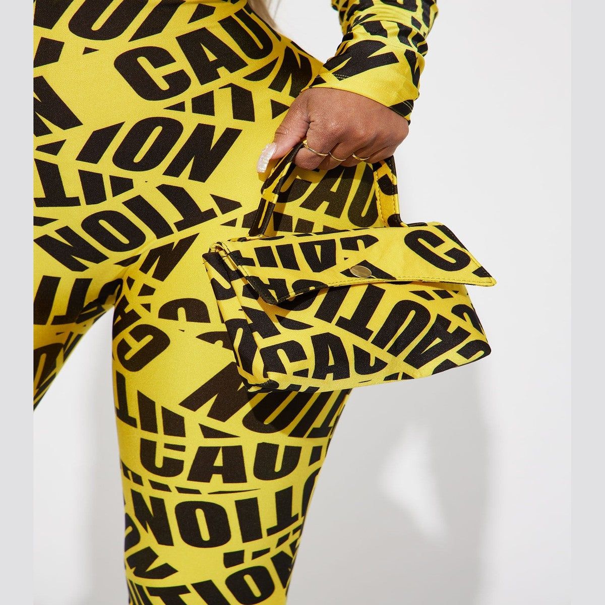 Caution Tape Rave and Halloween Costume with Graphic Straps and Crop Top