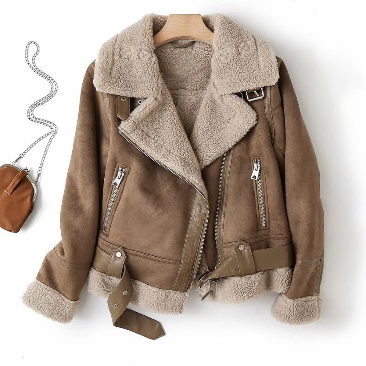 Classic Biker Style Faux Leather Jacket with Asymmetrical Zip and Metal Studs