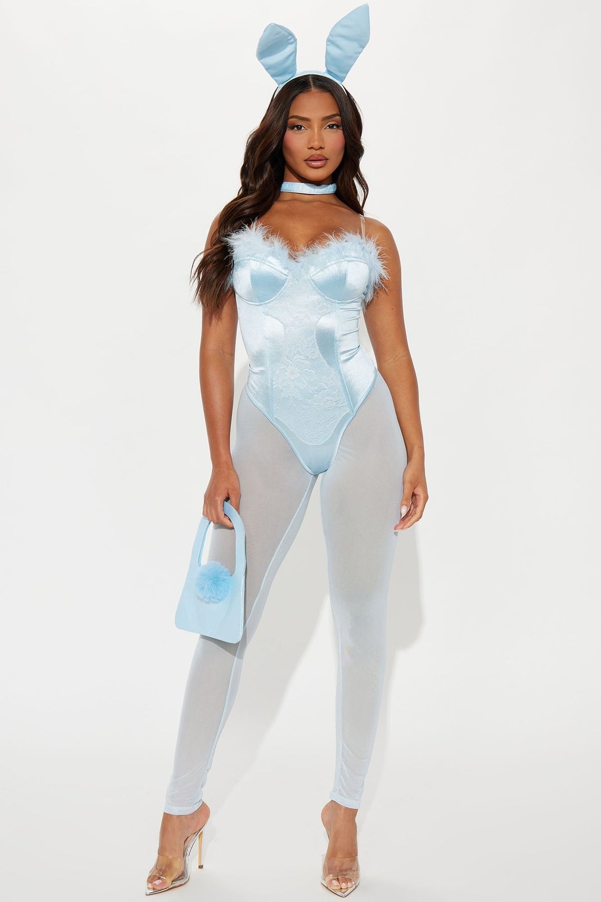 Strapless Bunny Costume Set with Ear Headband and Leggings, Five Piece Bundle