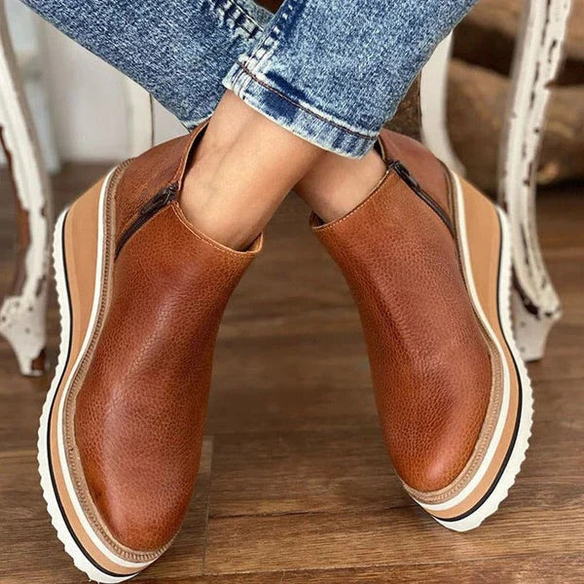 Women Lace Up Ankle Boots with Perforated Breathable Pattern and Low Block Heel