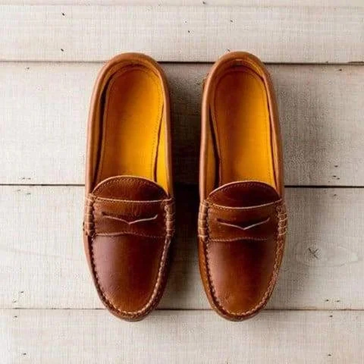 Womens Vintage Penny Loafers with Textured Faux Leather and Low Heel