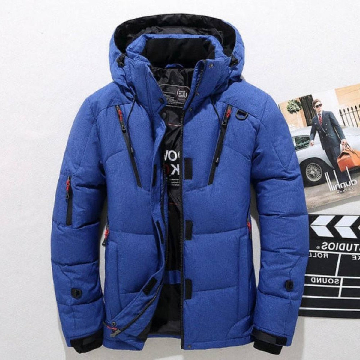 Men Lightweight Hooded Puffer Coat with Duck Down Insulation and Zip Pockets