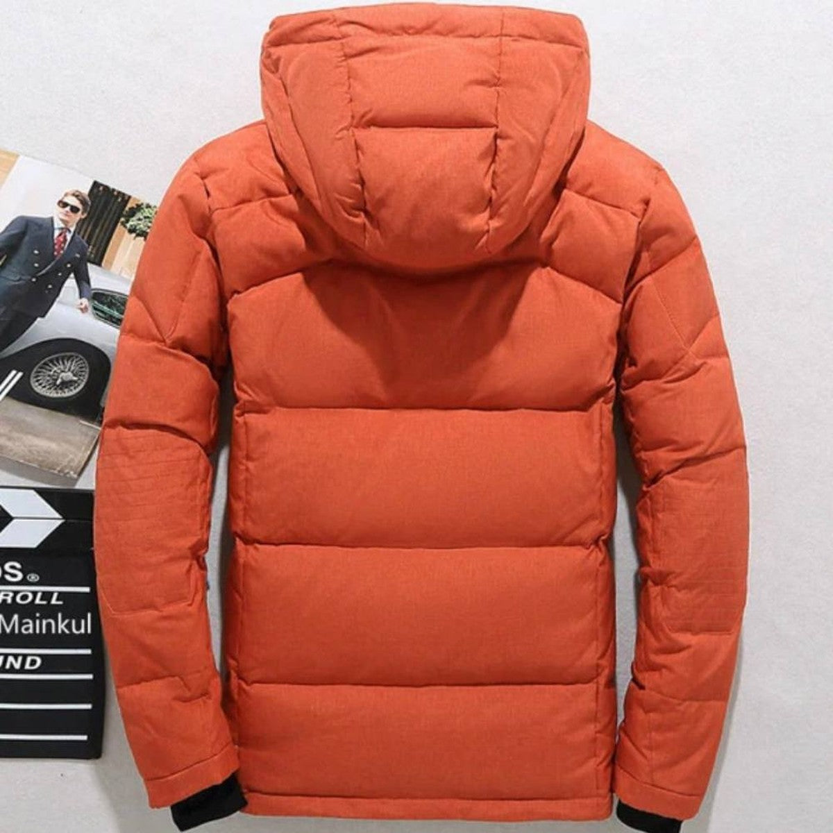 Men Lightweight Hooded Puffer Coat with Duck Down Insulation and Zip Pockets