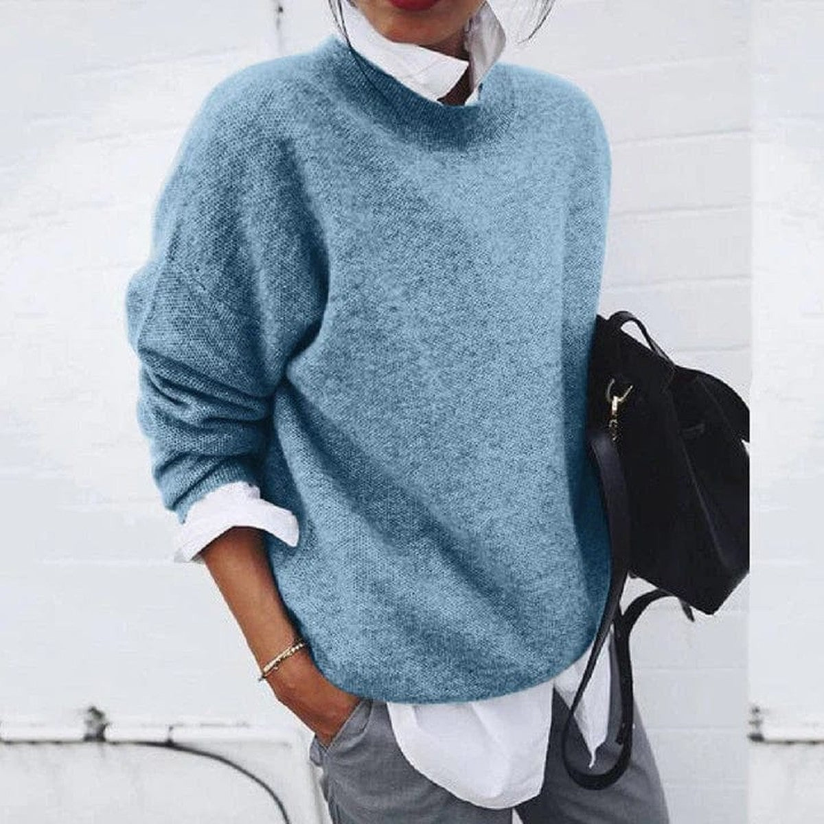 Long Sleeve Knitted Polo Sweater with Lapel Collar and Button Front