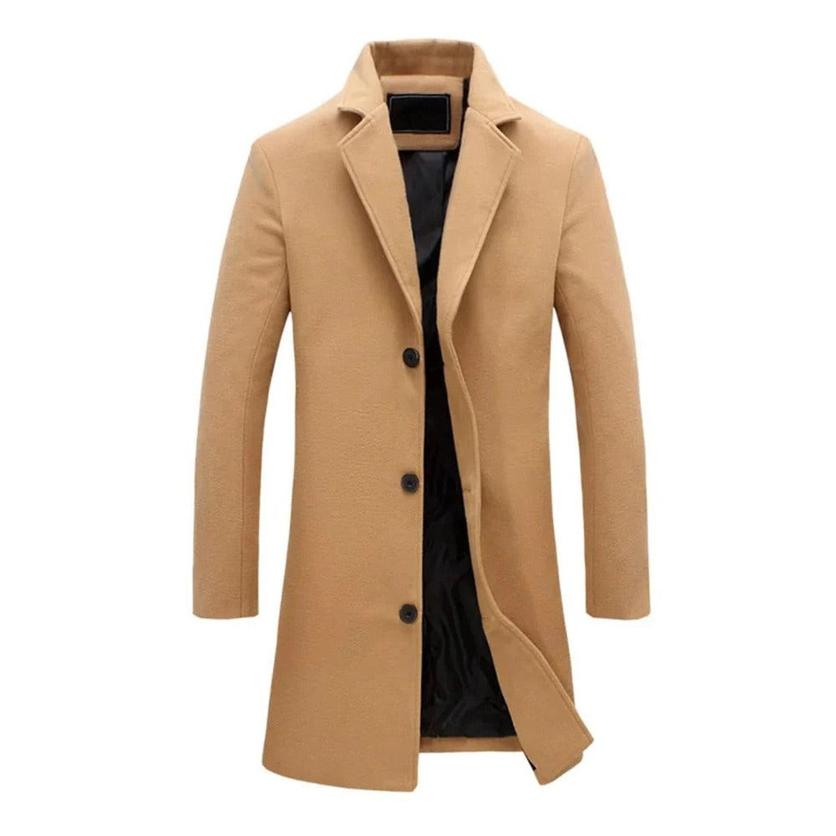 Double Breasted Wool Blend Trench Overcoat with Lapel Collar for Men