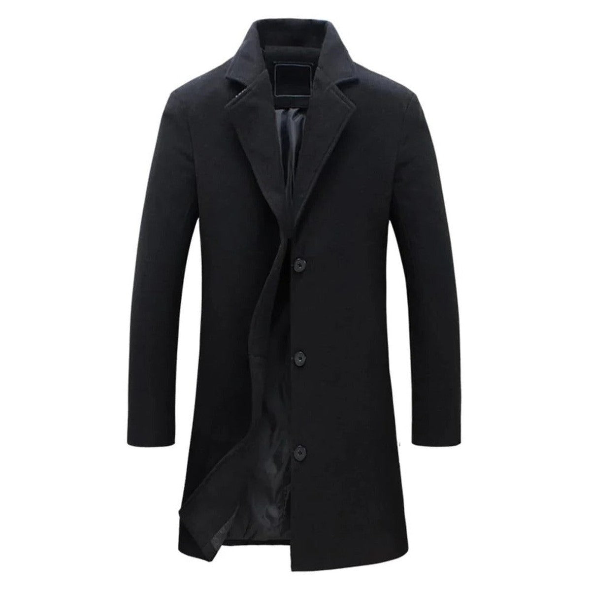 Double Breasted Wool Blend Trench Overcoat with Lapel Collar for Men