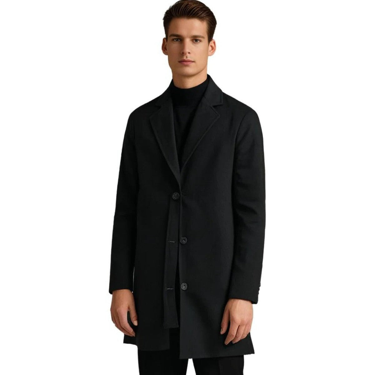 Double Breasted Wool Blend Trench Overcoat with Lapel Collar for Men