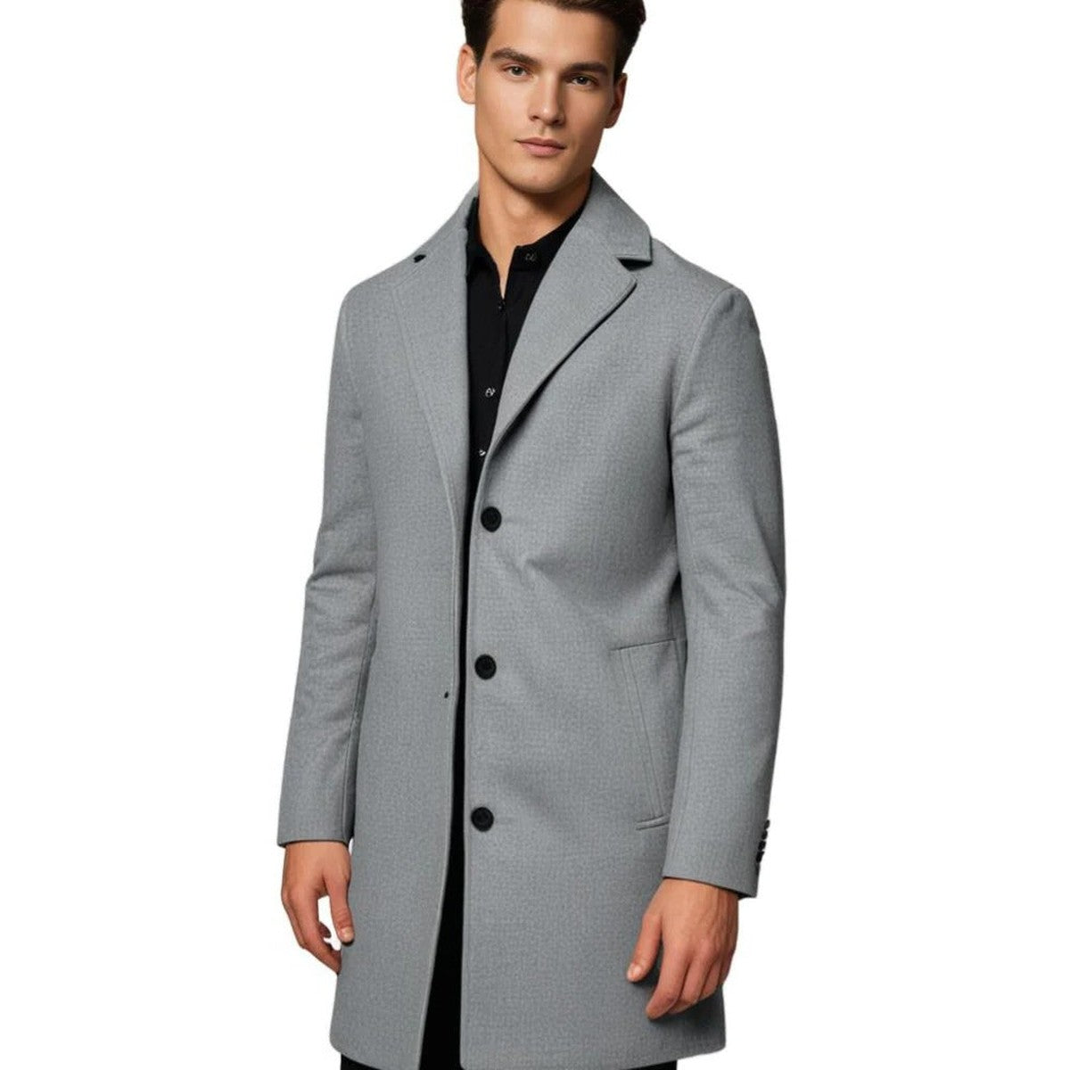 Double Breasted Wool Blend Trench Overcoat with Lapel Collar for Men