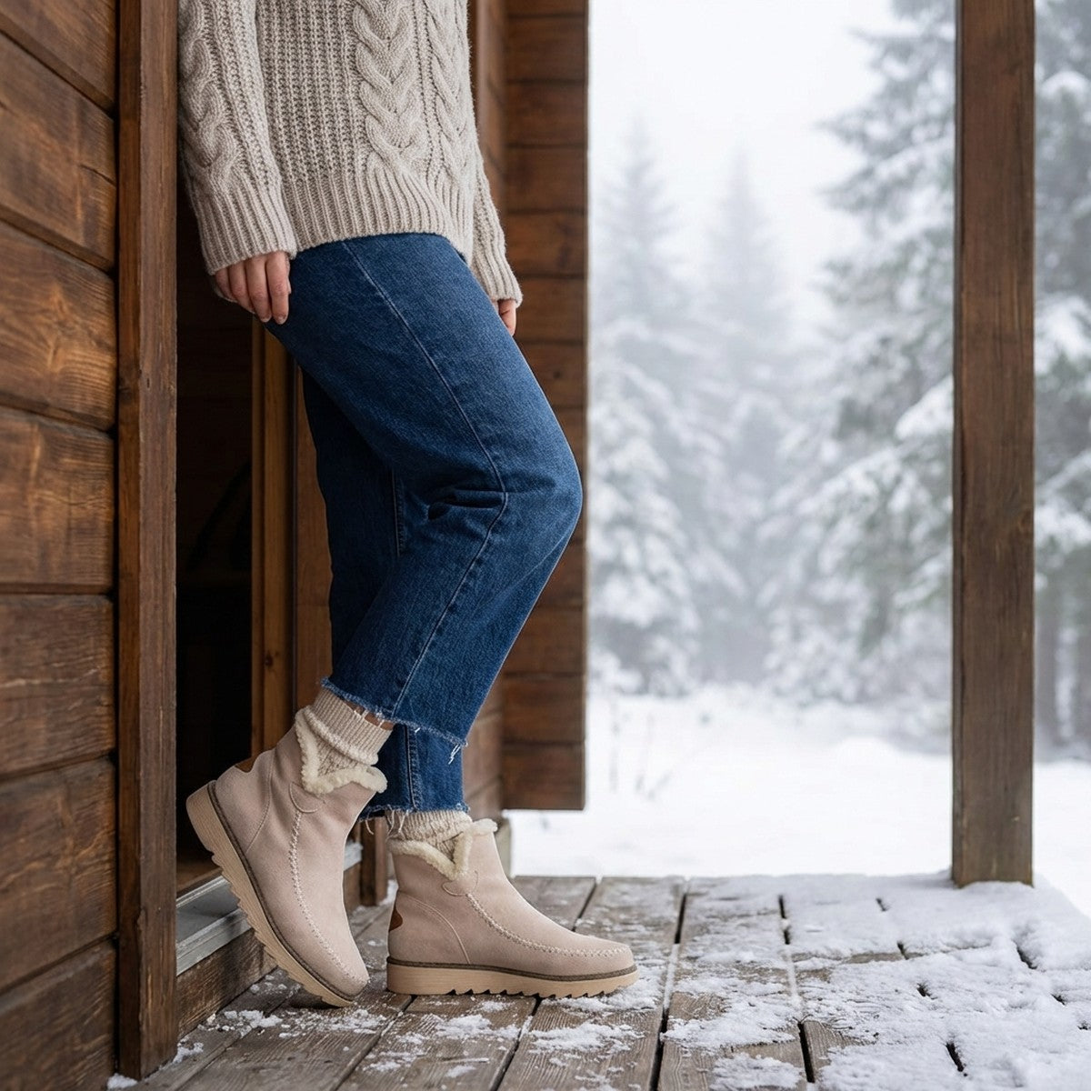 Warm Faux Shearling Suede Booties with Thick Non Slip Sole