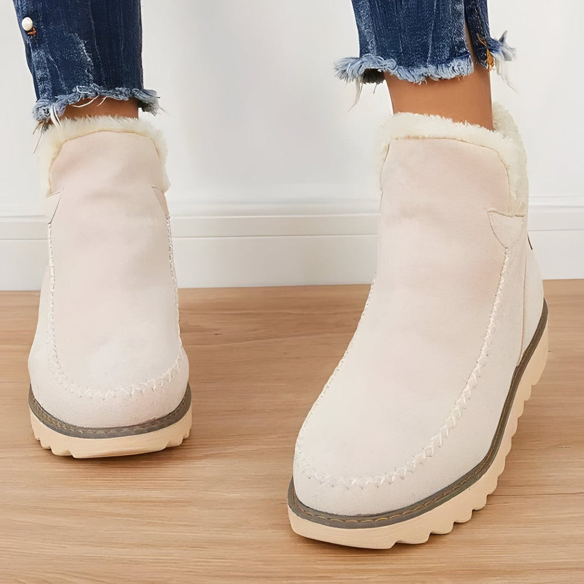 Warm Faux Shearling Suede Booties with Thick Non Slip Sole