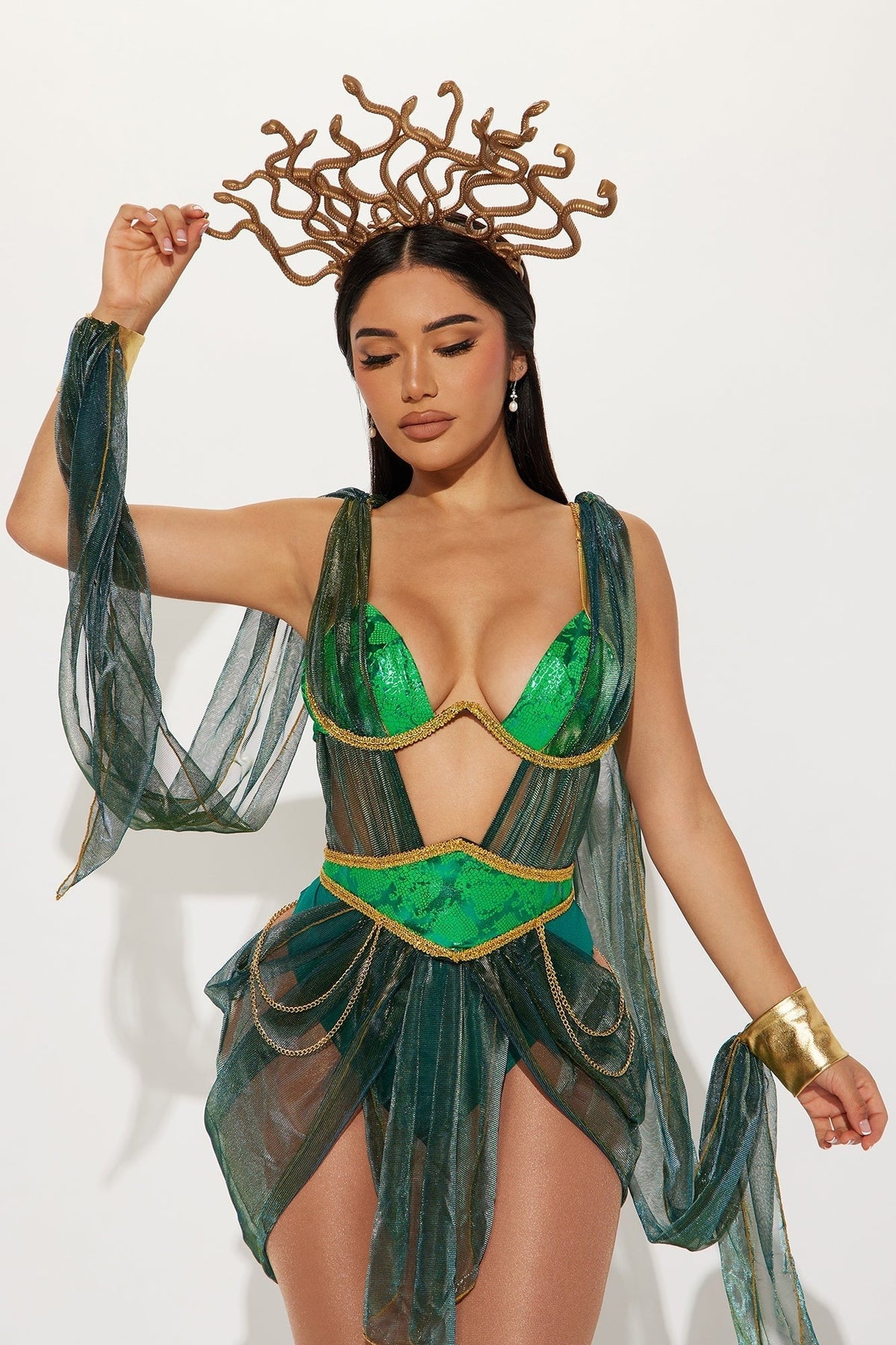Serpent Queen Costume Set with Metallic Scale Print and Headpiece