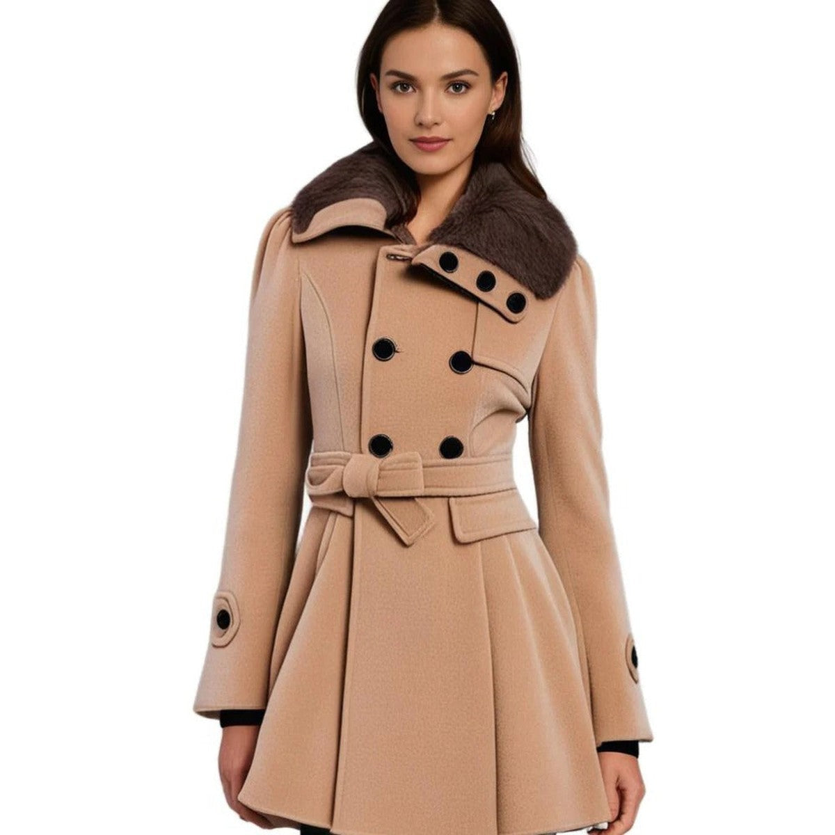 Womens Quilted Parka Puffer Jacket with Faux Fur Trimmed Hood