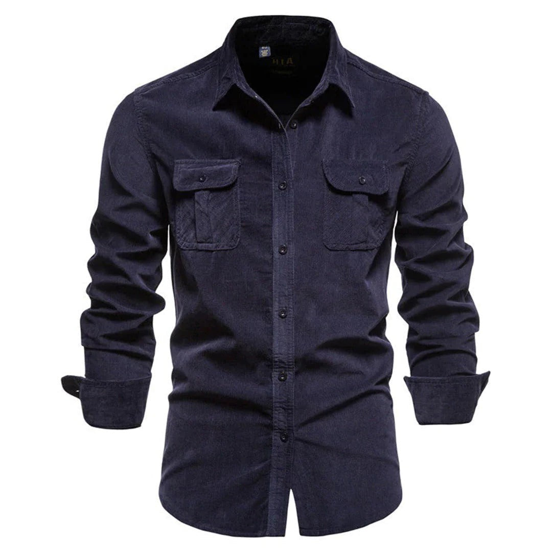 Mens Long Sleeve Corduroy Button Down Shirt With Chest Pockets