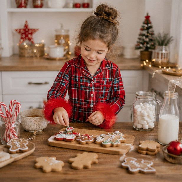 Toddler Girls Ribbed Christmas Pajama Set with Soft Faux Fur Trim