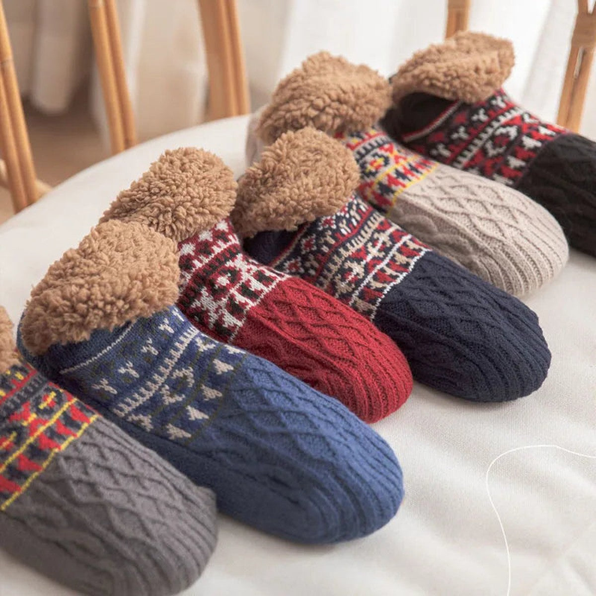 Nordic Snowflake Wool Blend Crew Socks with Cozy Thermal Knit Design