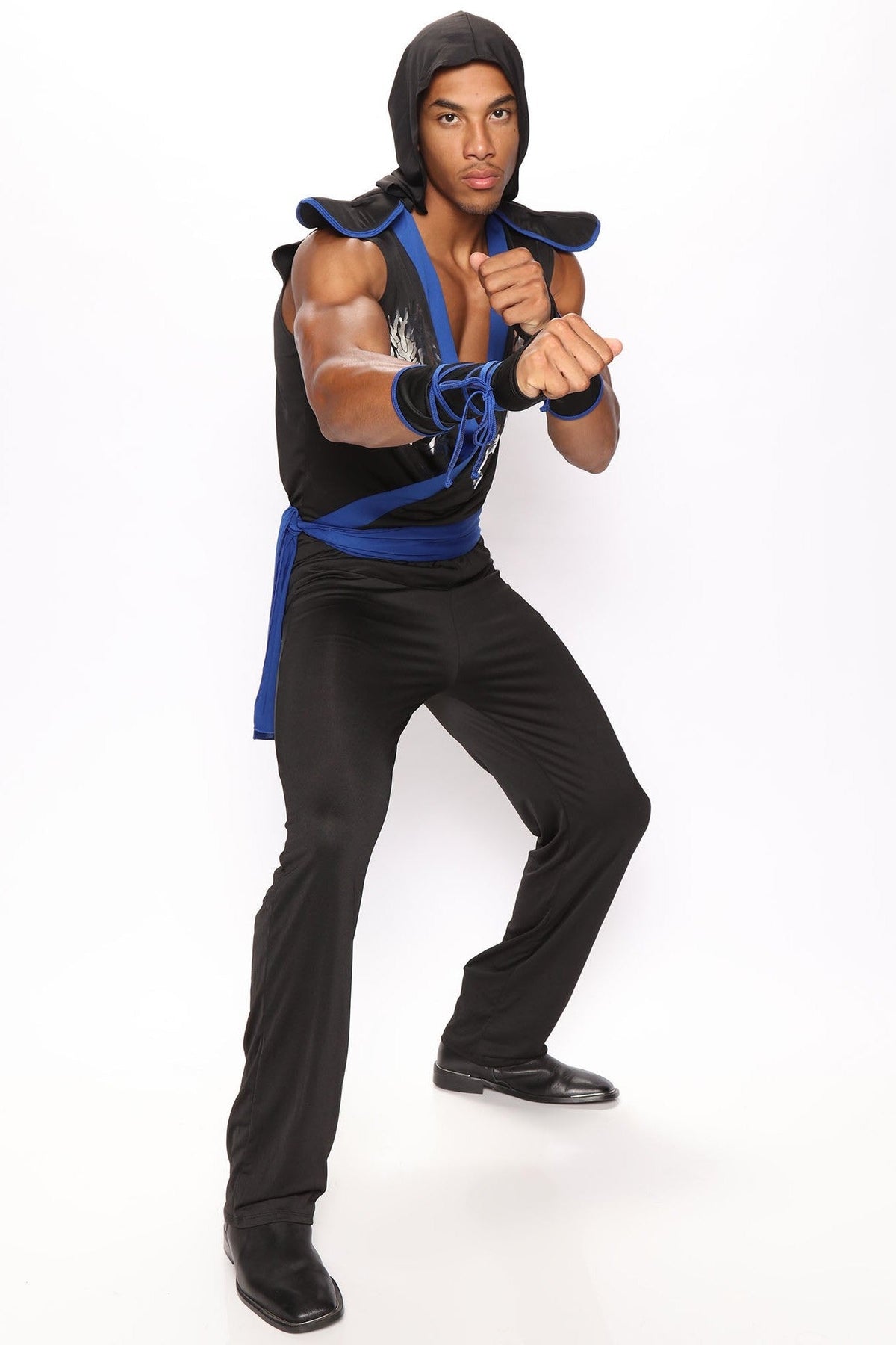 Mens Martial Arts Ninja Warrior Costume with Printed Dragon Tunic and Mask
