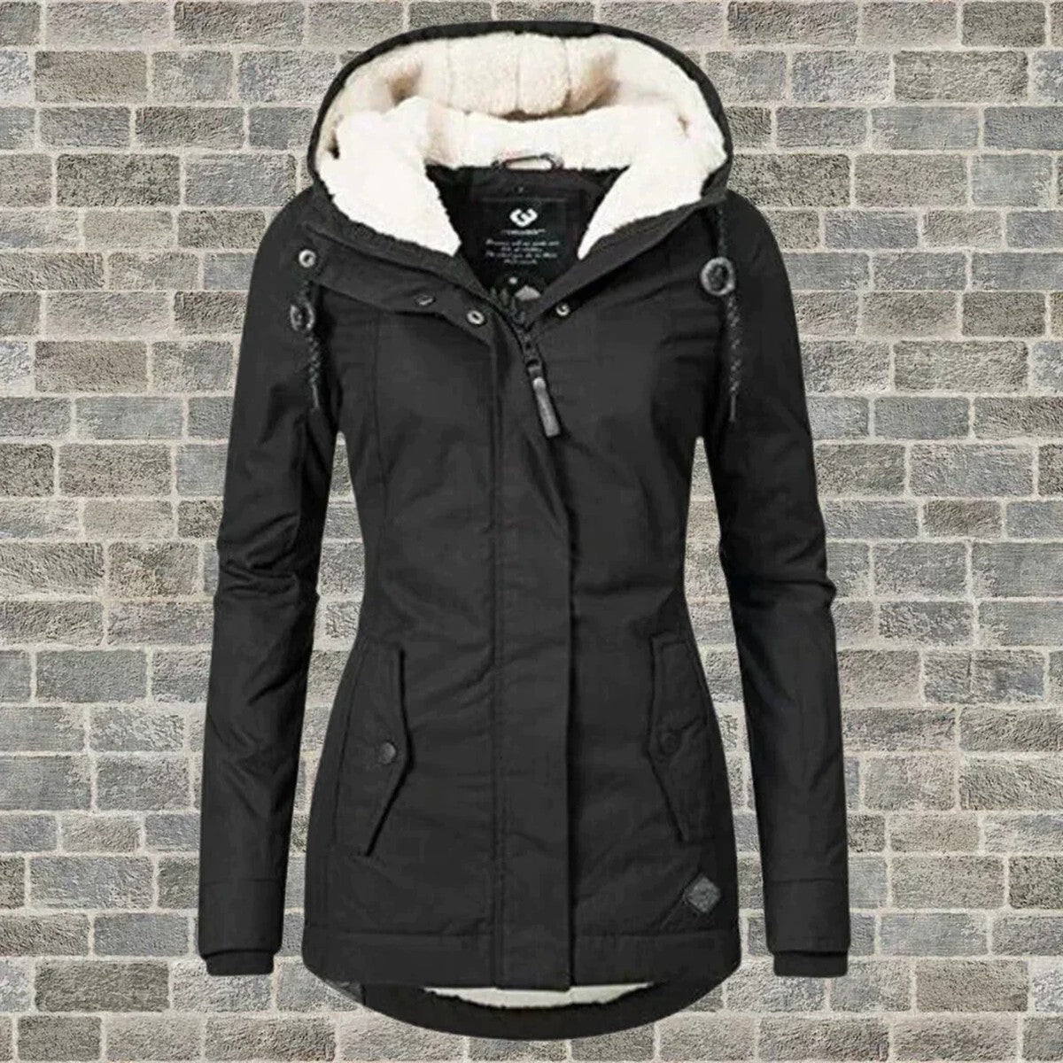 Womens Long Sleeve Button Down Swing Parka with Hood and Pleated Hem