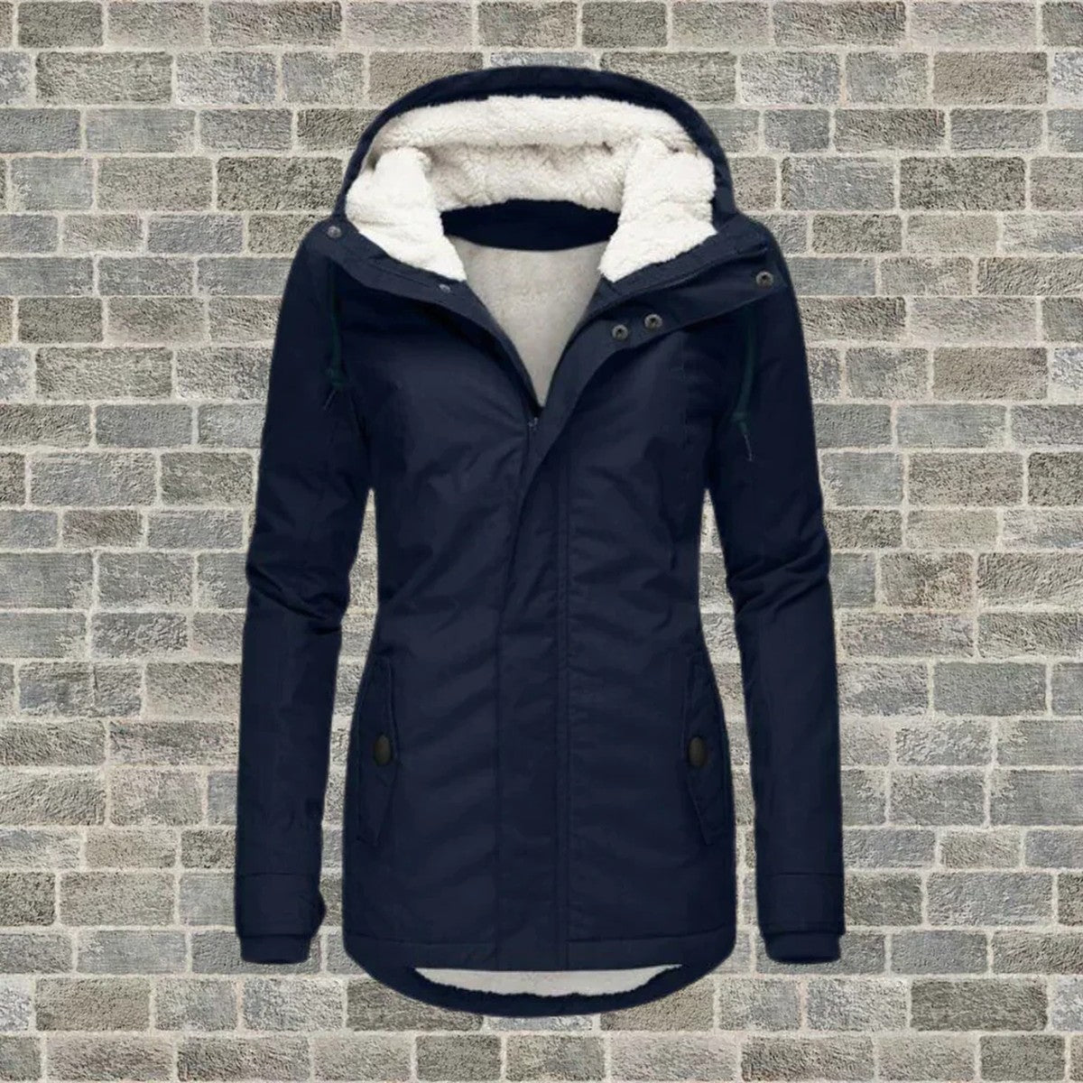 Womens Long Sleeve Button Down Swing Parka with Hood and Pleated Hem