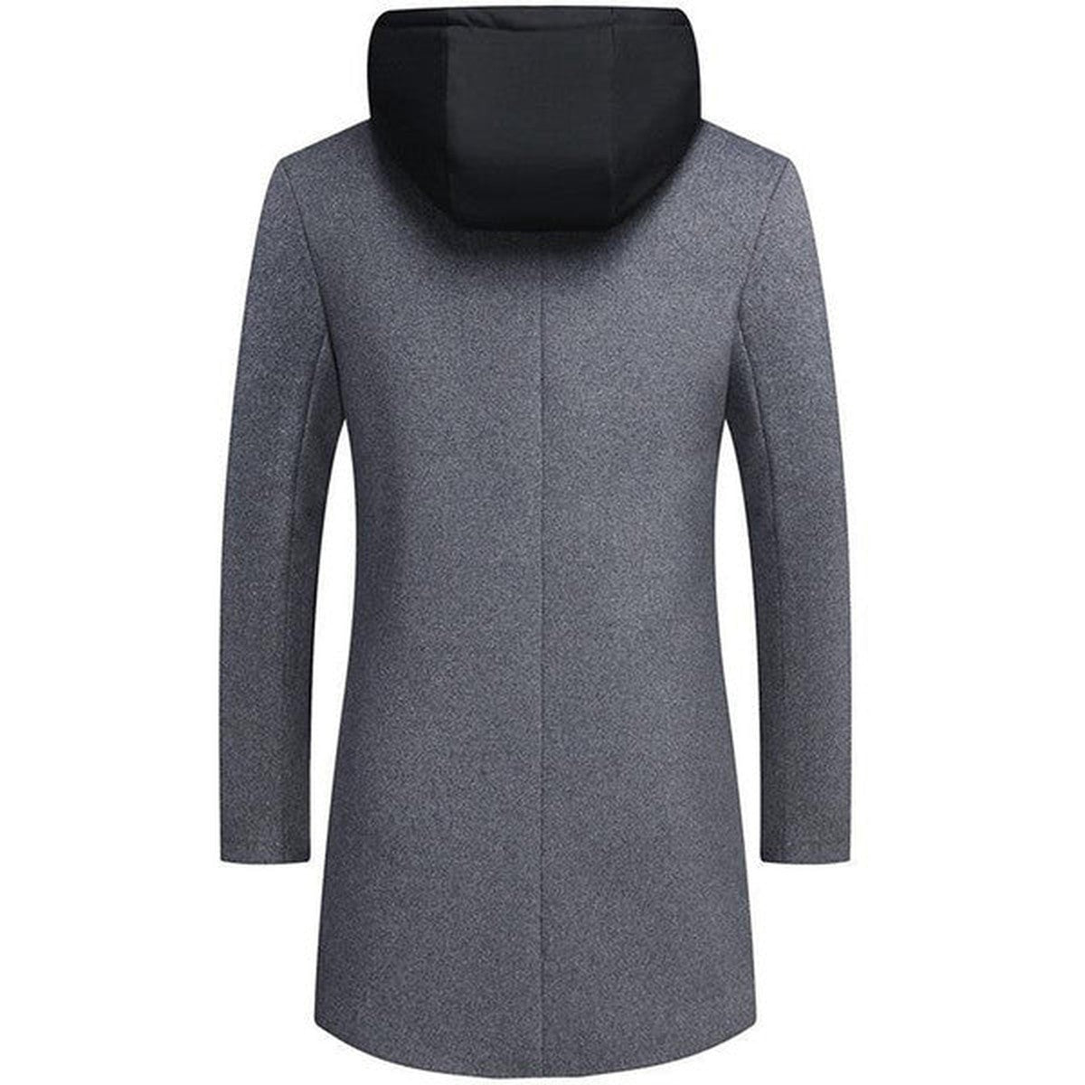 Men Wool Blend Trench Coat with Detachable Hood and Button Closure